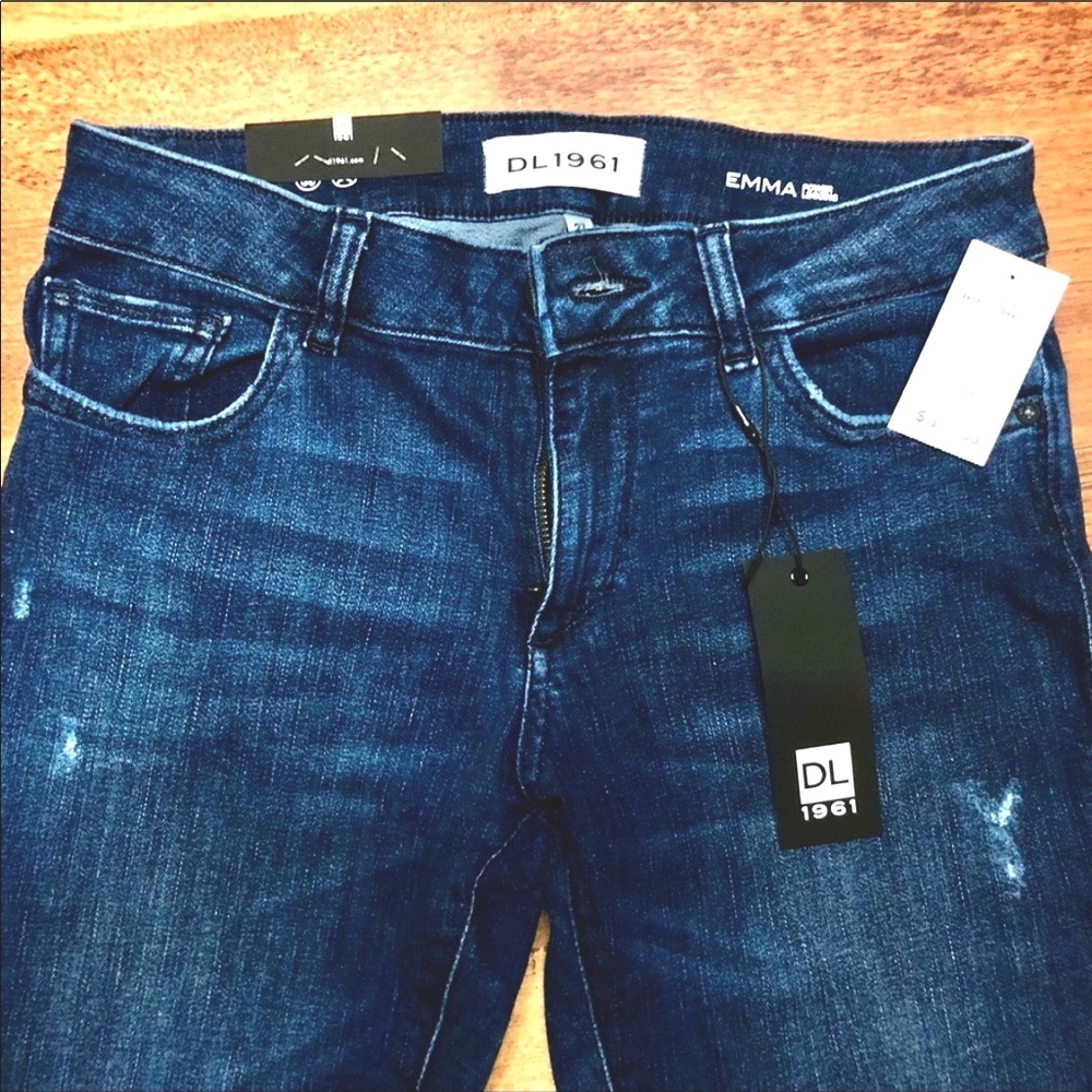 Anthro Smart Jeans Emma 27  Denim Stretch Dark Wash Distrssed - Picture 3 of 8